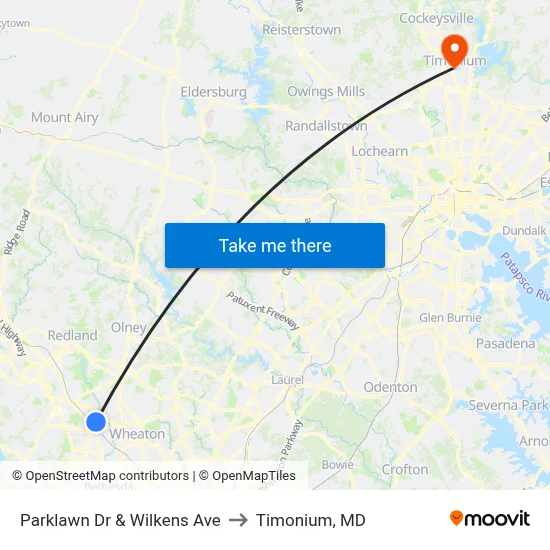 Parklawn Dr & Wilkens Ave to Timonium, MD map