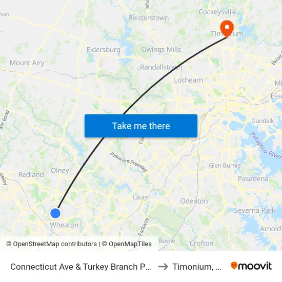 Connecticut Ave & Turkey Branch Pkwy to Timonium, MD map