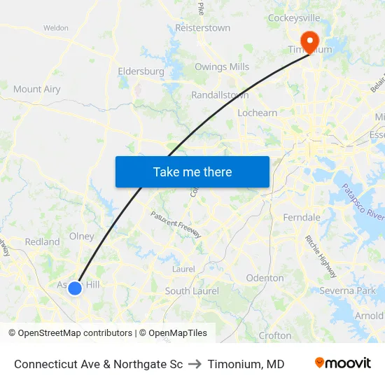 Connecticut Ave & Northgate Sc to Timonium, MD map