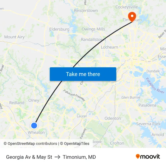 Georgia Av & May St to Timonium, MD map