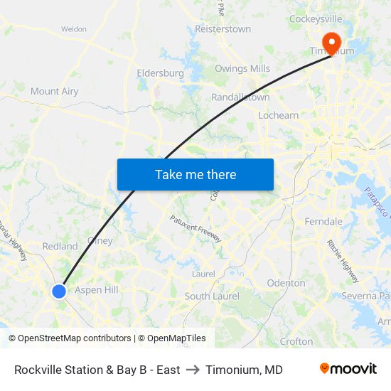 Rockville Station & Bay B - East to Timonium, MD map