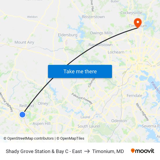 Shady Grove Station & Bay C - East to Timonium, MD map