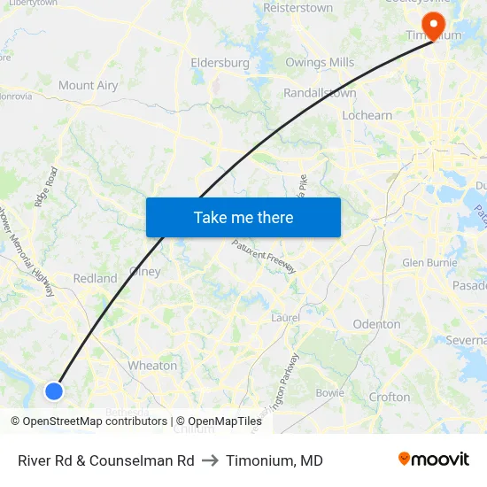 River Rd & Counselman Rd to Timonium, MD map