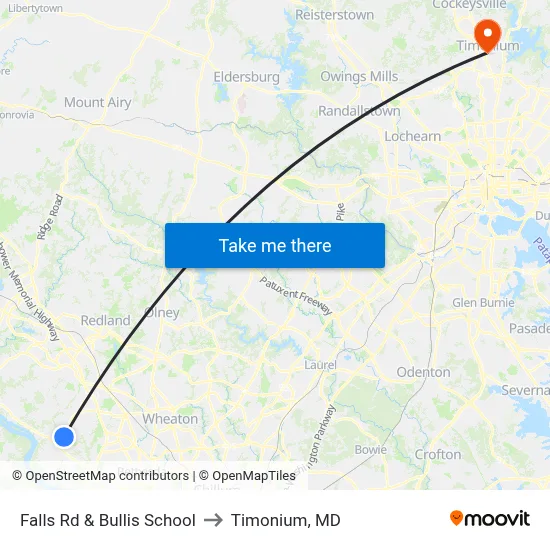 Falls Rd & Bullis School to Timonium, MD map