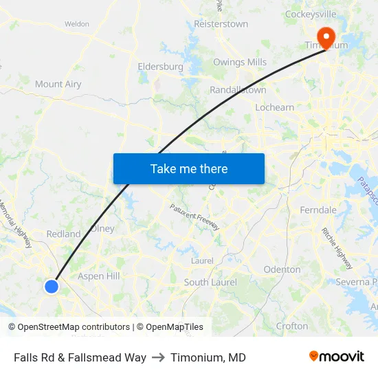 Falls Rd & Fallsmead Way to Timonium, MD map