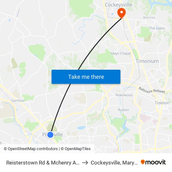 Reisterstown Rd & Mchenry Ave Sb to Cockeysville, Maryland map