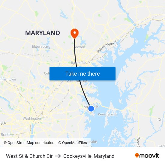 West St & Church Cir to Cockeysville, Maryland map