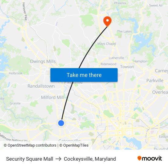 Security Square Mall to Cockeysville, Maryland map