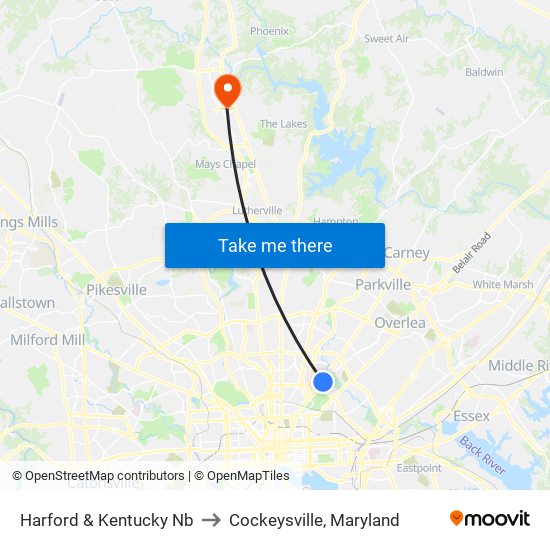 Harford & Kentucky Nb to Cockeysville, Maryland map