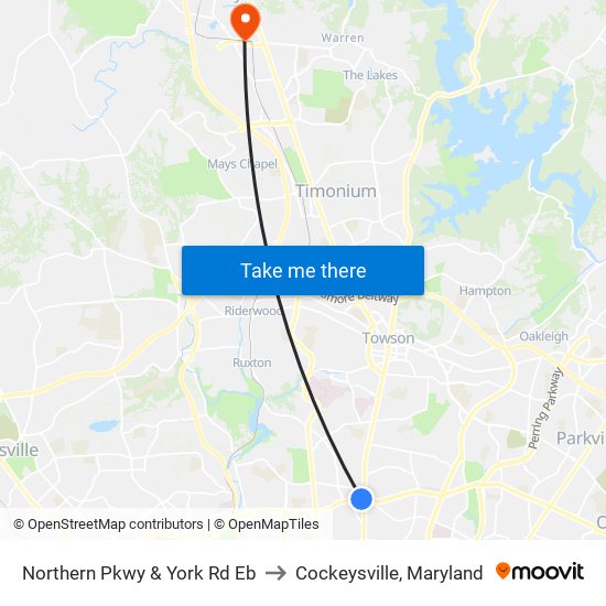 Northern Pkwy & York Rd Eb to Cockeysville, Maryland map