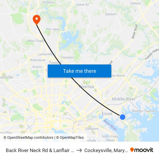 Back River Neck Rd & Lanflair Rd Sb to Cockeysville, Maryland map