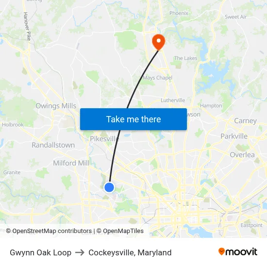 Gwynn Oak Loop to Cockeysville, Maryland map