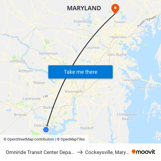 Omniride Transit Center Departures to Cockeysville, Maryland map