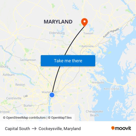 Capital South to Cockeysville, Maryland map