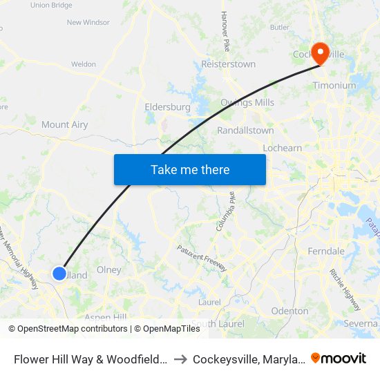 Flower Hill Way & Woodfield Rd to Cockeysville, Maryland map