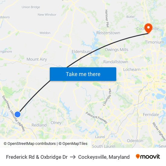 Frederick Rd & Oxbridge Dr to Cockeysville, Maryland map