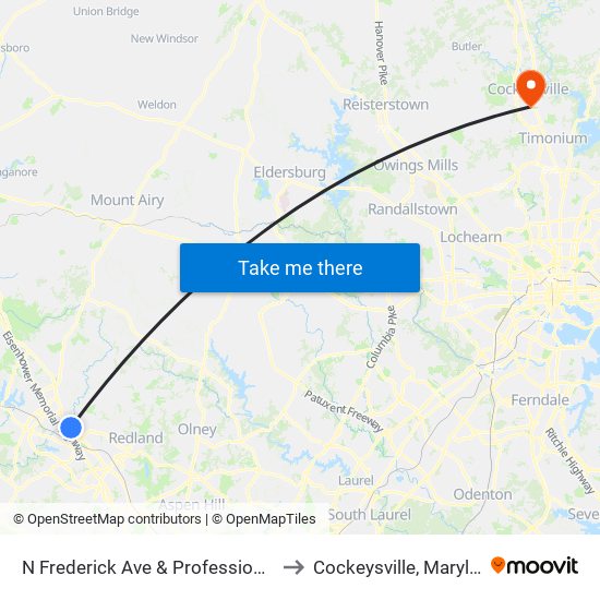 N Frederick Ave & Professional Dr to Cockeysville, Maryland map