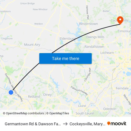 Germantown Rd & Dawson Farm Rd to Cockeysville, Maryland map