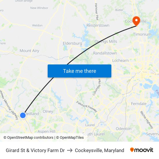 Girard St & Victory Farm Dr to Cockeysville, Maryland map