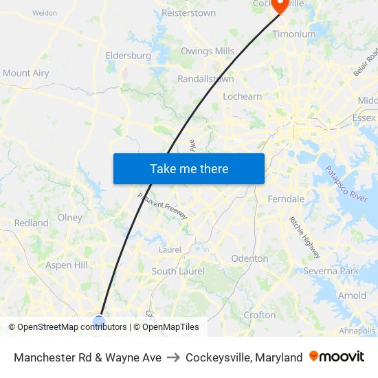 Manchester Rd & Wayne Ave to Cockeysville, Maryland map