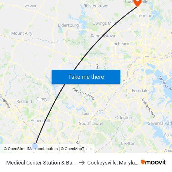 Medical Center Station & Bay C to Cockeysville, Maryland map