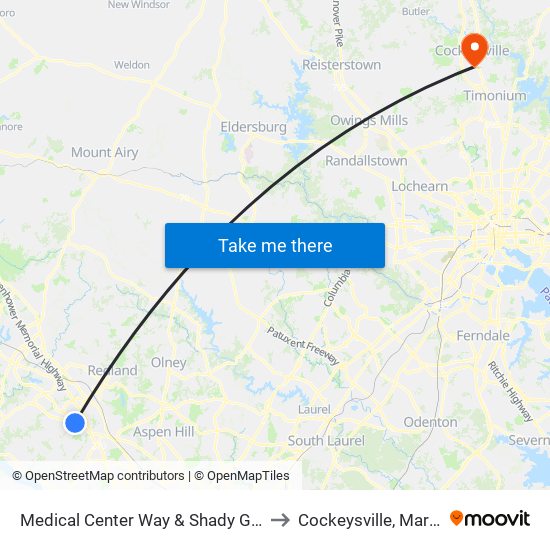 Medical Center Way & Shady Grove Rd to Cockeysville, Maryland map