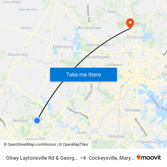 Olney Laytonsville Rd & Georgia Ave to Cockeysville, Maryland map