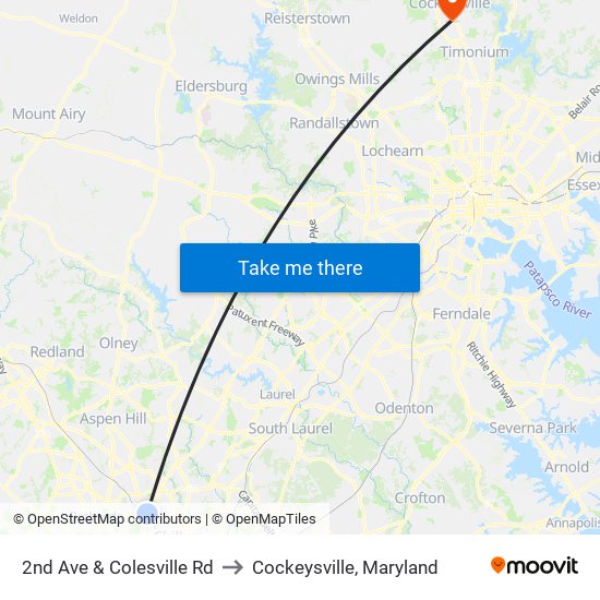 2nd Ave & Colesville Rd to Cockeysville, Maryland map