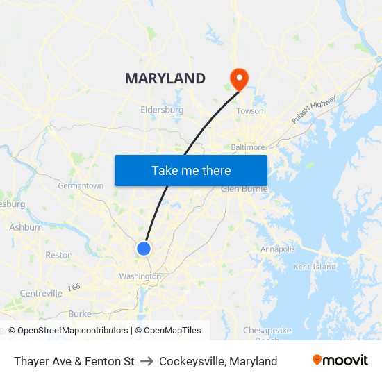 Thayer Ave & Fenton St to Cockeysville, Maryland map