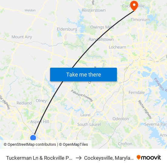 Tuckerman Ln & Rockville Pike to Cockeysville, Maryland map