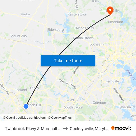 Twinbrook Pkwy & Marshall Ave to Cockeysville, Maryland map