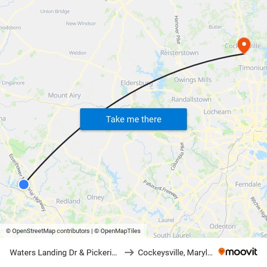 Waters Landing Dr & Pickering Pl to Cockeysville, Maryland map