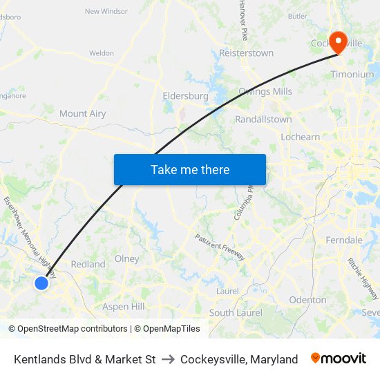 Kentlands Blvd & Market St to Cockeysville, Maryland map