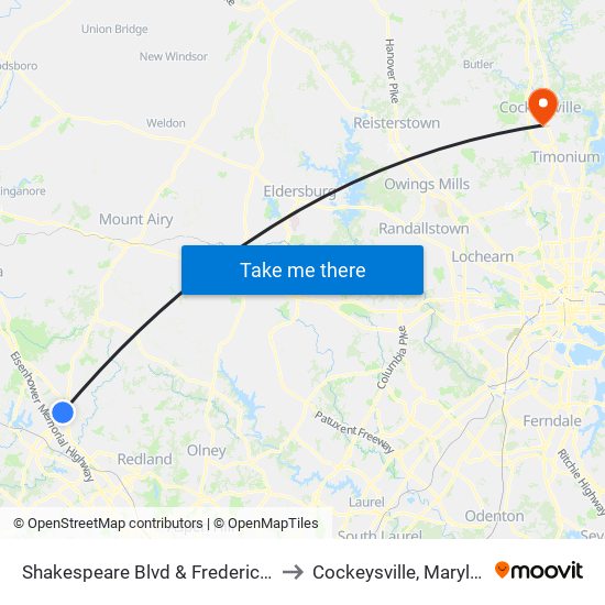 Shakespeare Blvd & Frederick Rd to Cockeysville, Maryland map