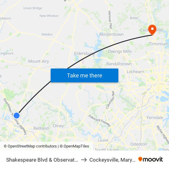 Shakespeare Blvd & Observation Dr to Cockeysville, Maryland map