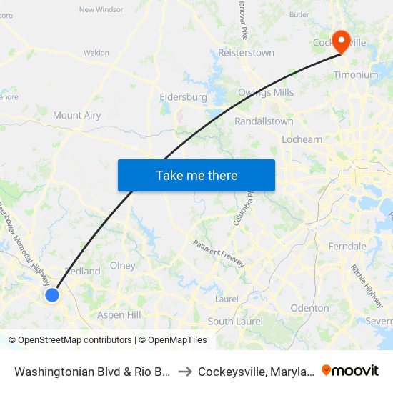 Washingtonian Blvd & Rio Blvd to Cockeysville, Maryland map