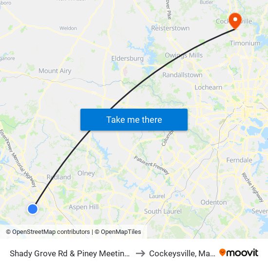 Shady Grove Rd & Piney Meetinghouse Rd to Cockeysville, Maryland map