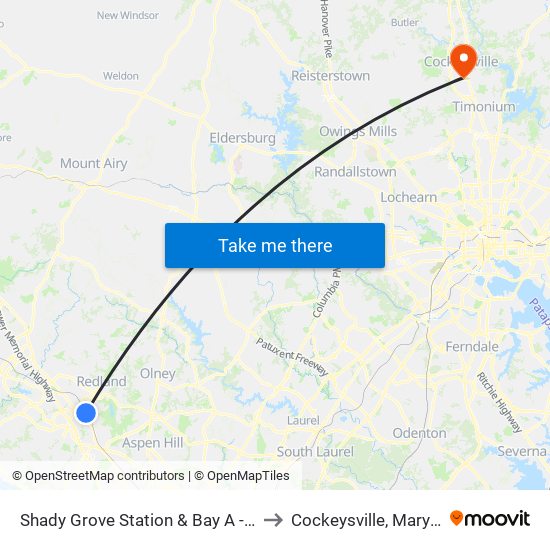 Shady Grove Station & Bay A - West to Cockeysville, Maryland map