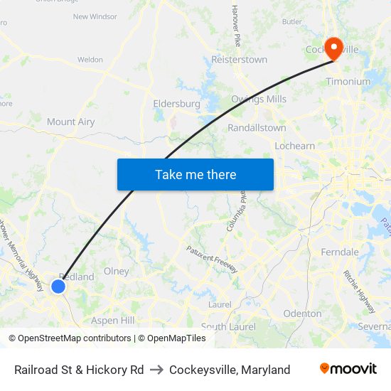 Railroad St & Hickory Rd to Cockeysville, Maryland map