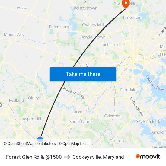 Forest Glen Rd & @1500 to Cockeysville, Maryland map