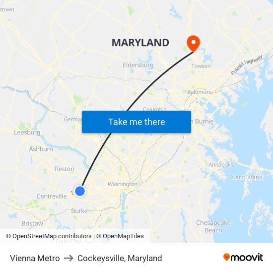 Vienna Metro to Cockeysville, Maryland map