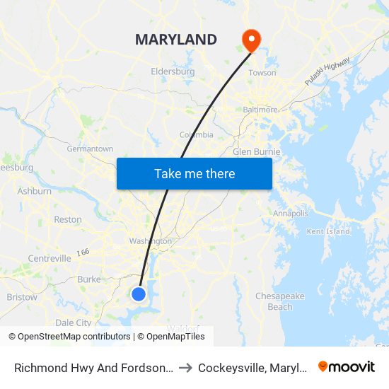 Richmond Hwy And Fordson Rd to Cockeysville, Maryland map