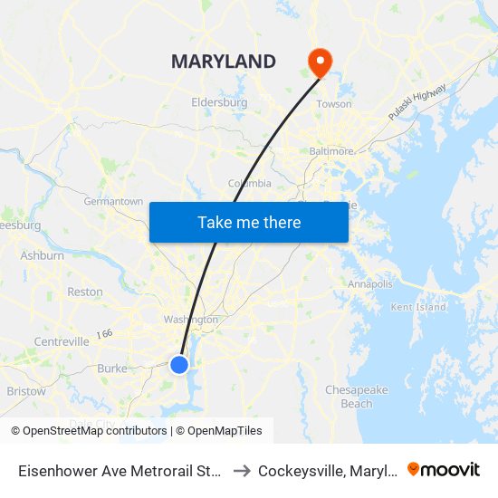 Eisenhower Ave Metrorail Station to Cockeysville, Maryland map