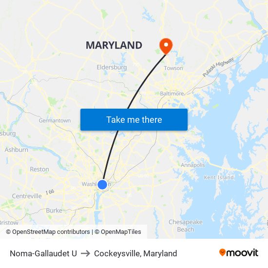 Noma-Gallaudet U to Cockeysville, Maryland map