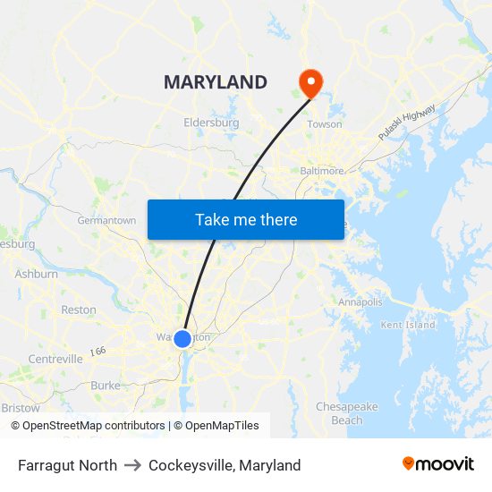 Farragut North to Cockeysville, Maryland map