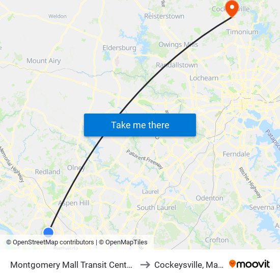 Montgomery Mall Transit Center & Bay E to Cockeysville, Maryland map