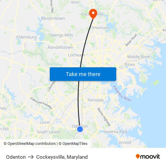 Odenton to Cockeysville, Maryland map