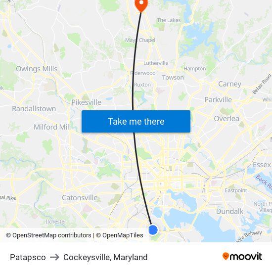 Patapsco to Cockeysville, Maryland map