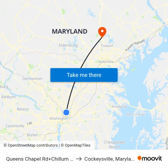 Queens Chapel Rd+Chillum Rd to Cockeysville, Maryland map
