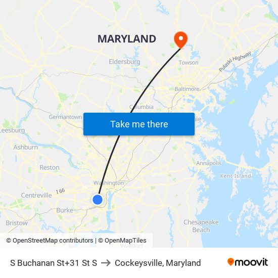 S Buchanan St+31 St S to Cockeysville, Maryland map